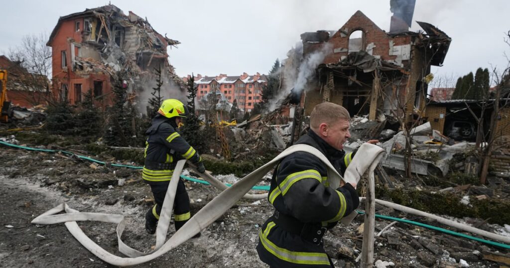 Russian missile and drone barrage hits Kyiv suburbs, killing 1