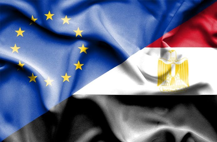 Waving flag of Egypt and EU