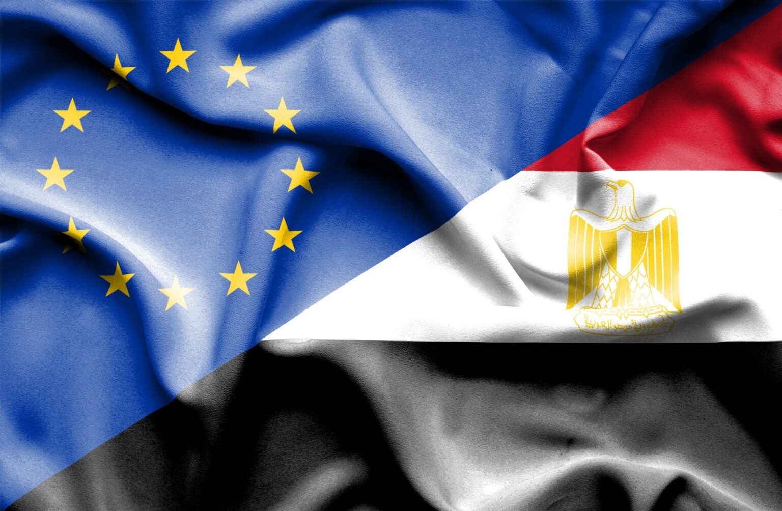 Waving flag of Egypt and EU
