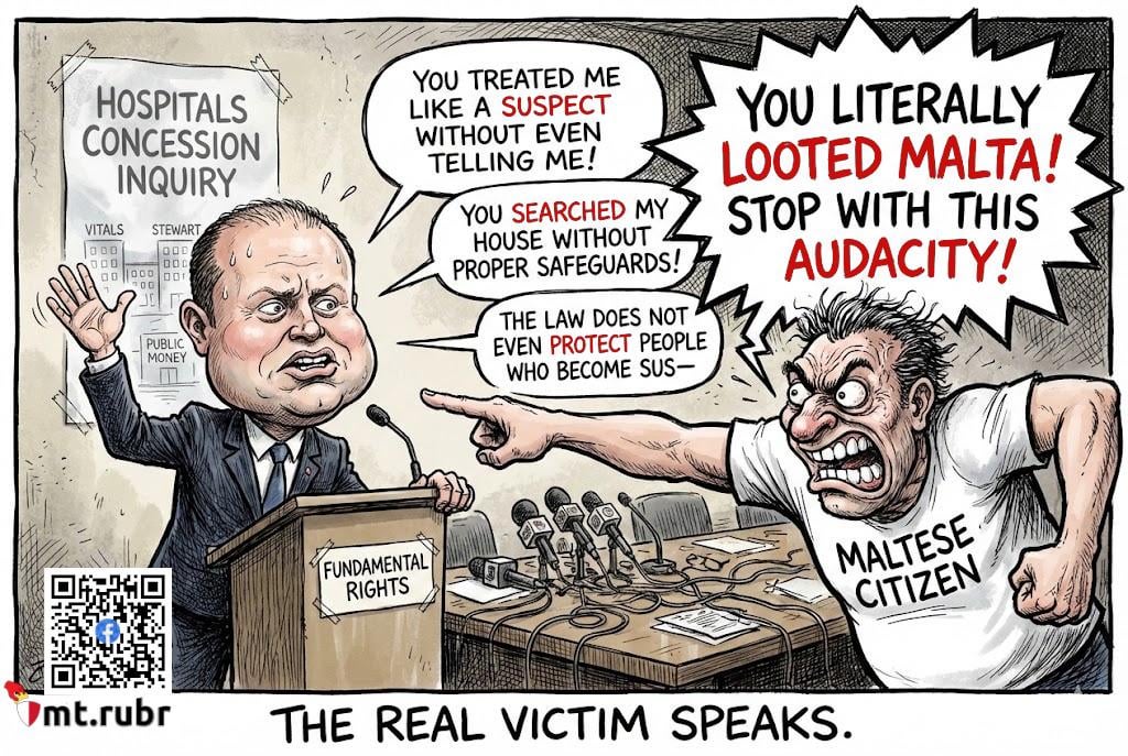 [mt.rubr] Muscat started crying after losing his rights claim over the hospitals concession scandal involving Vitals Global Healthcare and Steward Health Care, the audacity of Joseph Muscat to play the victim is nothing short of brazen