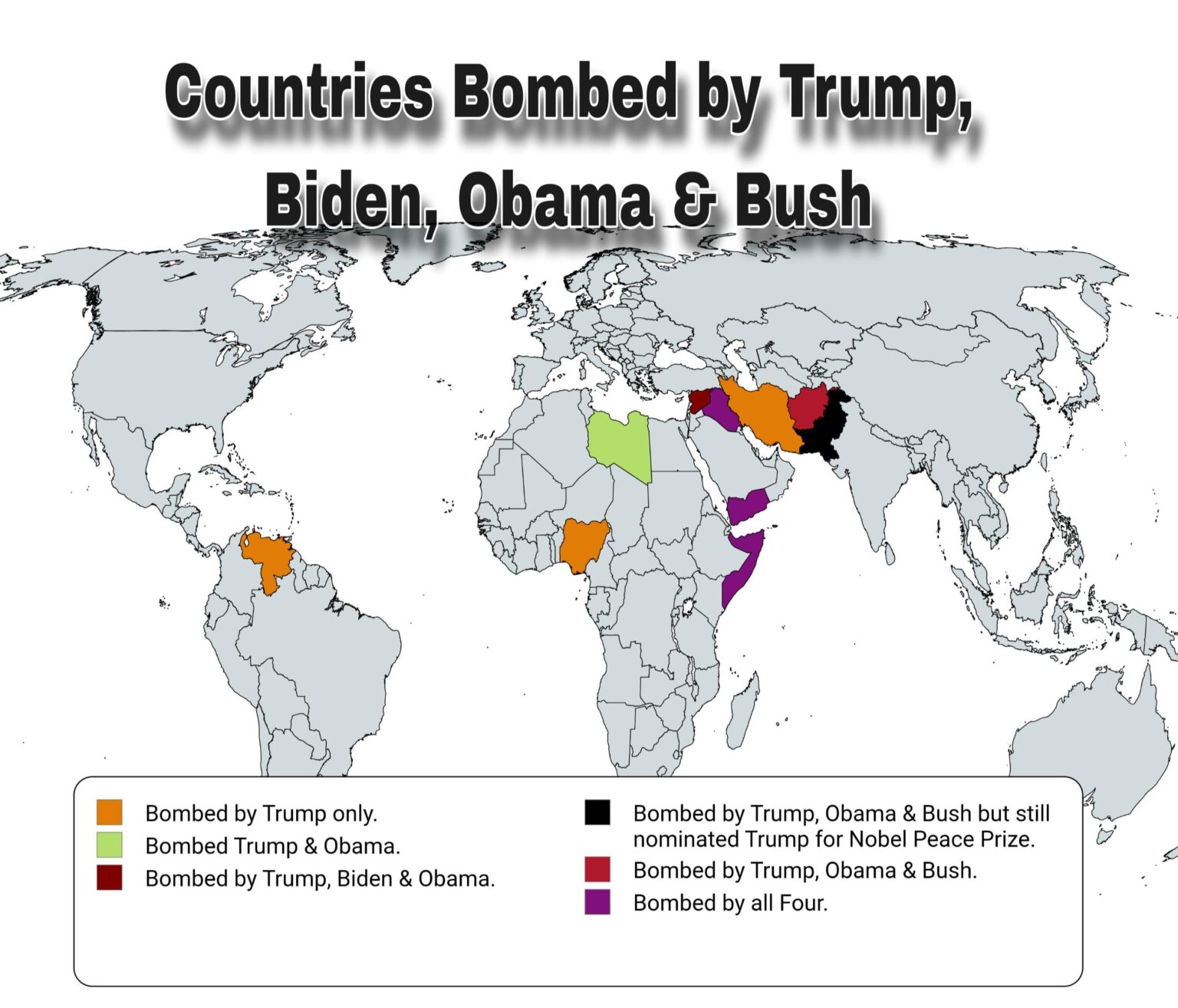 Countries Bombed by Trump, Biden, Obama & Bush