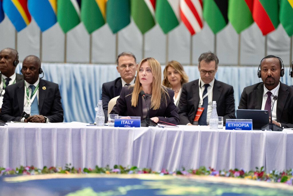 February 13, 2026, Addis Abeba: La presidente del Consiglio Giorgia Meloni al secondo vertice Italia-Africa, co-presieduto al Convention Center di Addis Abeba insieme al primo ministro etiope Abiy Ahmed Ali, 13 febbraio 2026 ANSA ufficio stampa Palazzo Chigi +++ UFFICIO STAMPA PALAZZO CHIGI +++ FOTO NON IN VENDITA - DA USARE SOLO PER FINI GIORNALISTICI +++ NPK +++ .--- .An handout picture provided by Palazzo Chigi press office handout shows the italian prime Minister Giorgia Meloni during the second Italy-Africa summit, co-chaired at the Addis Ababa Convention Center together with Ethiopian Prime Minister Abiy Ahmed Ali, 13 February 2026 ANSA Palazzo Chigi press office handout +++ ANSA PROVIDES ACCESS TO THIS HANDOUT PHOTO TO BE USED S - ZUMAa110 20260213_zaf_a110_053 Copyright: xPalazzoxChigixPressxOfficexHandox