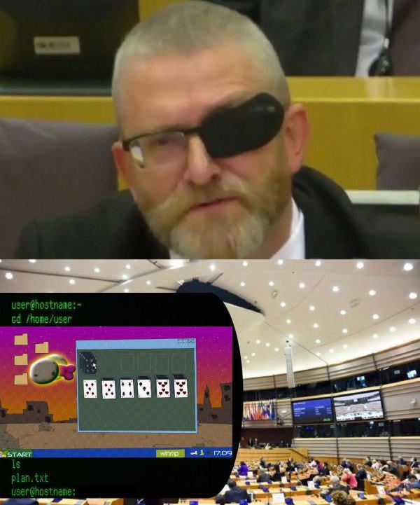 The robot's mind is fighting against the mind of a right-winger