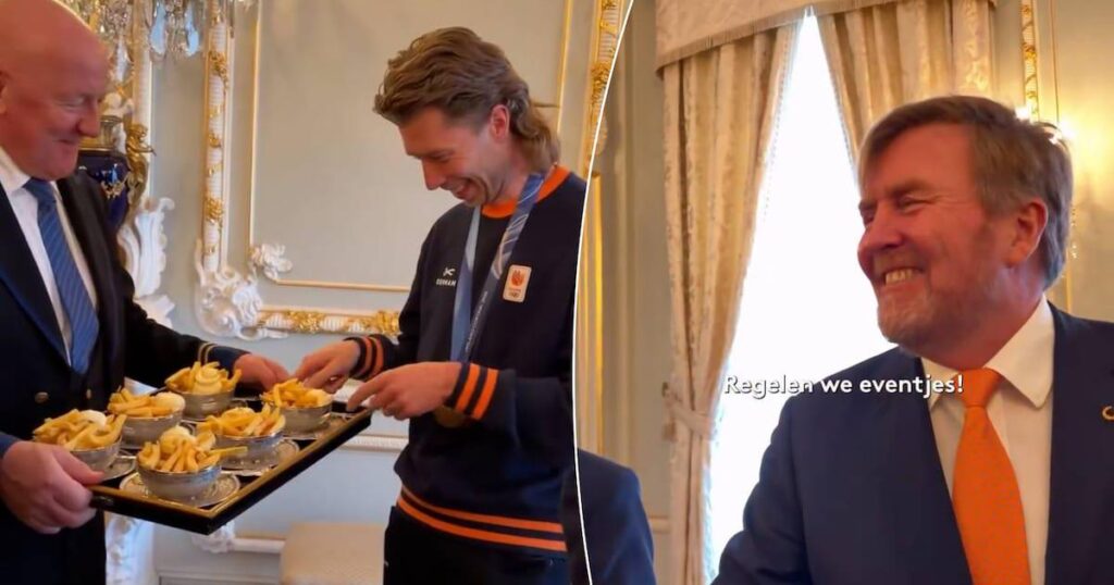 Willem-Alexander turns on a deep fryer for skater Jorrit Bergsma: 'We'll make some arrangements'