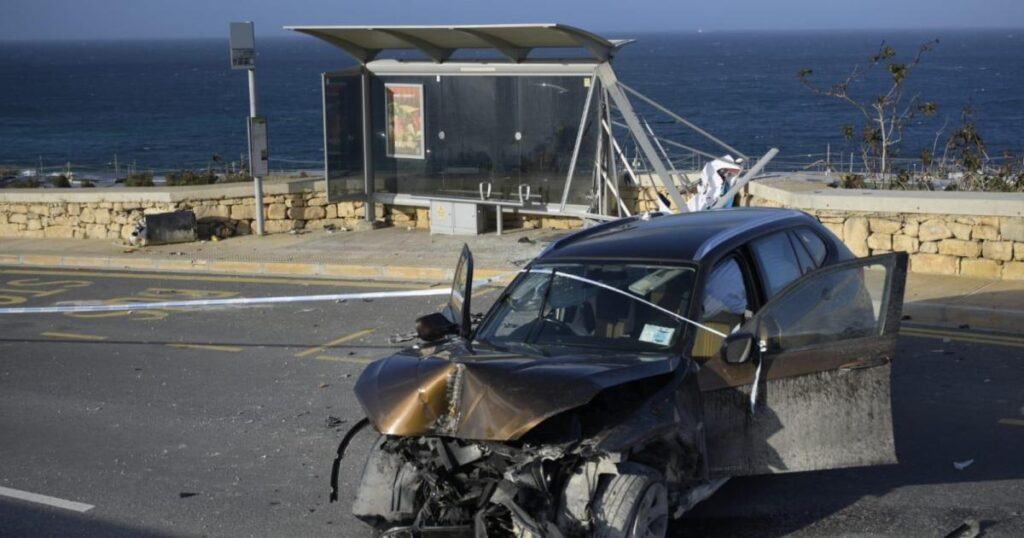 Coast road bus stop partially destroyed as BMW smashes into it