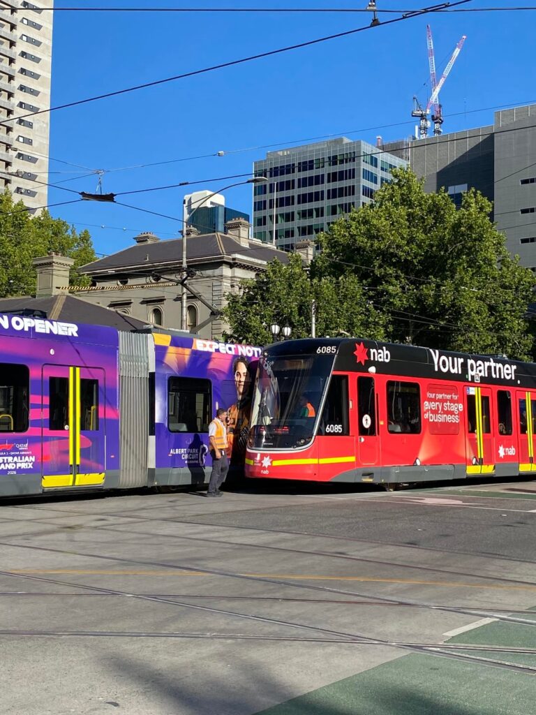 derailment causing a tram-on-tram collision at flagstaff