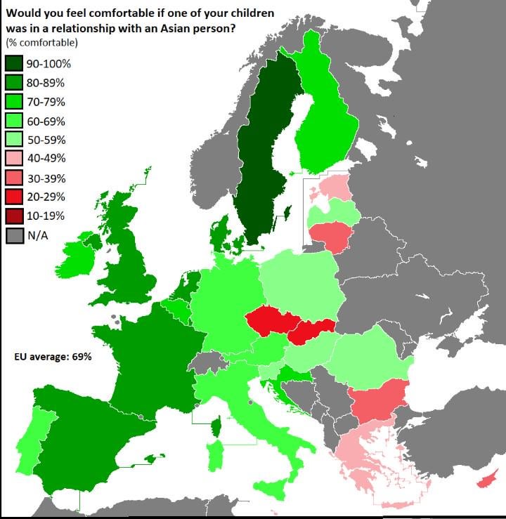 Would you feel comfortable if one of your children was in a relationship with an Asian person?