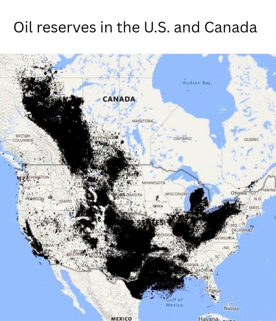 Distribution of oil reserves in the US and Canada