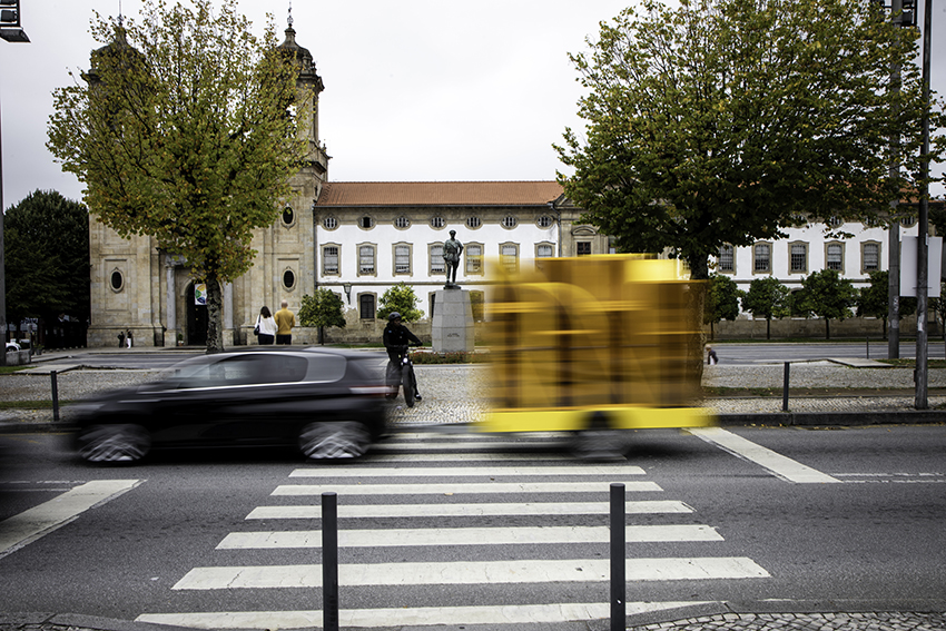 modular yellow greenhouse travels on wheels through portugal for seed germination