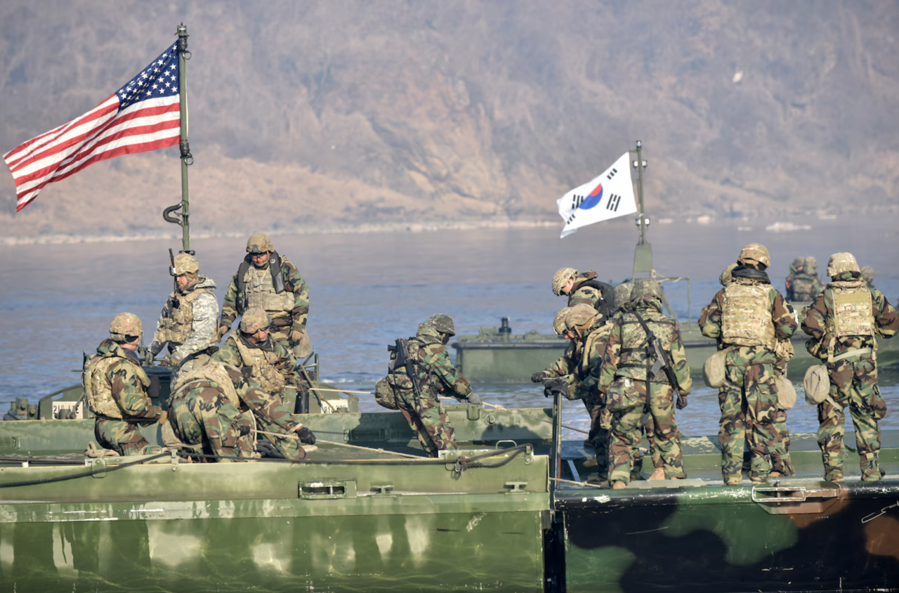 South Korean and US troops conduct a river-crossing exercise during the Freedom Shield exercise on March 9, 2025. (US Forces Korea)