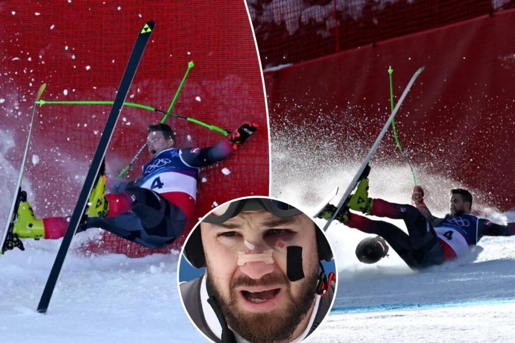 Daniel Hemetsberger bloodied after scary 2026 Olympics crash