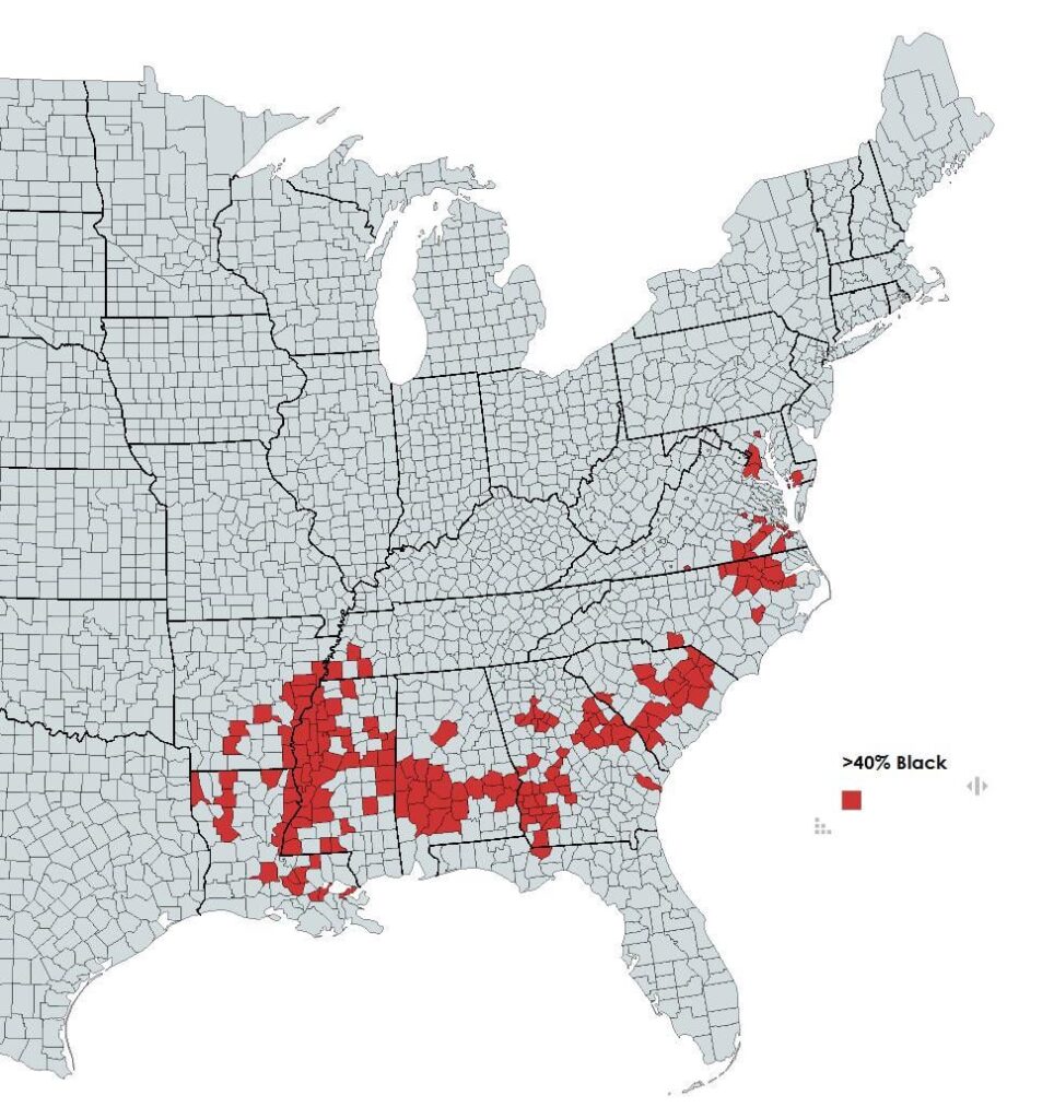 Counties with a black population of at least 40%