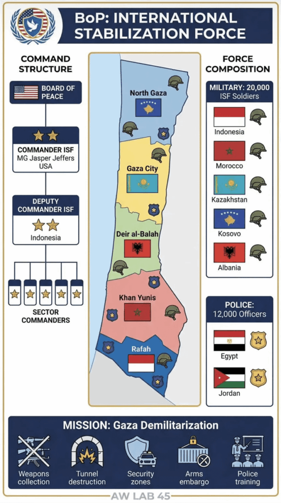 Map of proposed distribution of the International Stabilization Force in Gaza