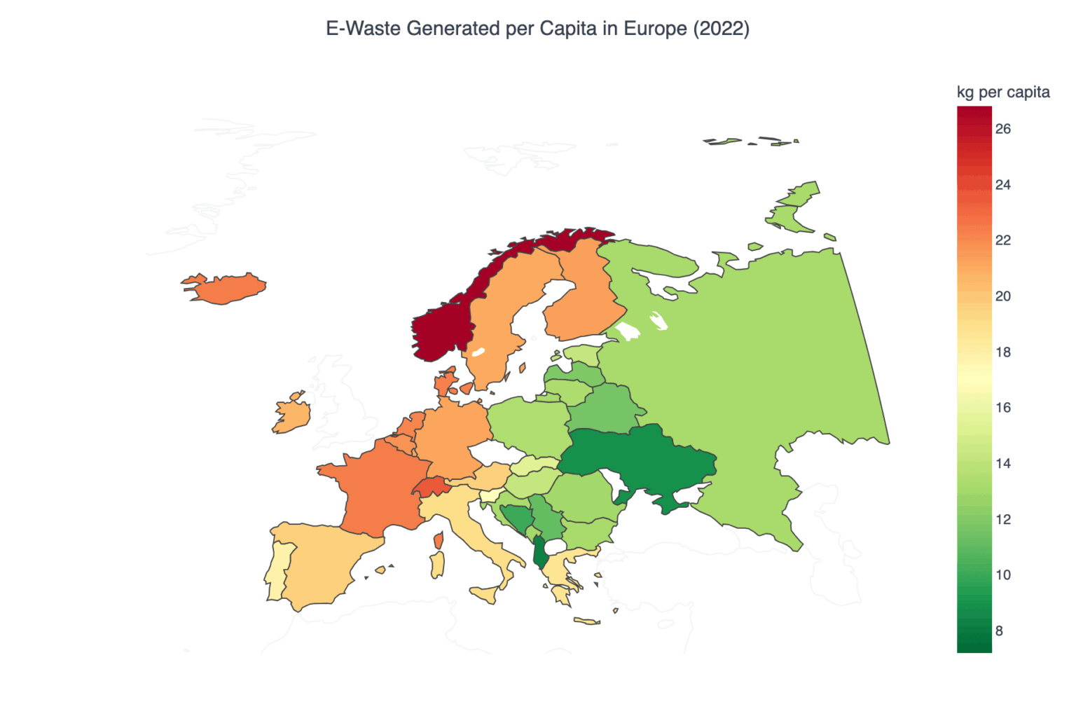 [OC] E-waste generated per person in Europe (2022)