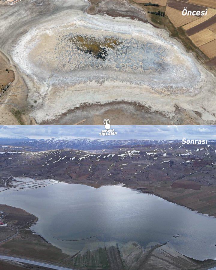 Bingöl Lake, which dried up completely in Sivas, started to hold water again.