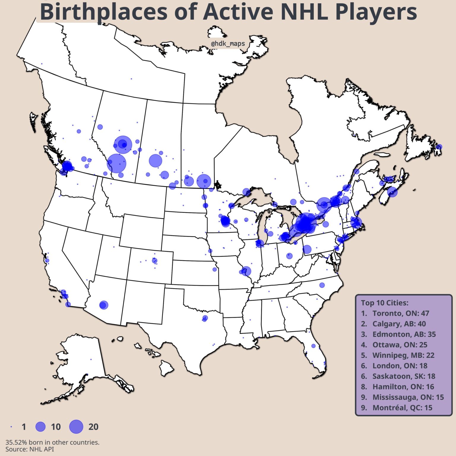 [OC] Birthplaces of Active NHL Players