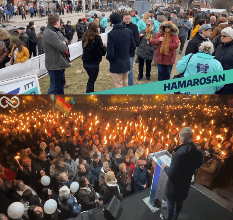 According to those who say it was the same four years ago: MZP Baja on February 26, 2022 vs. Péter Magyar in Baja on February 24, 2026