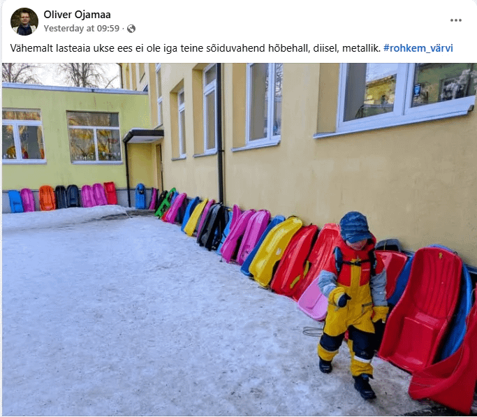 "At least in front of the kindergarten door, not every other vehicle is silver gray, diesel, metallic."