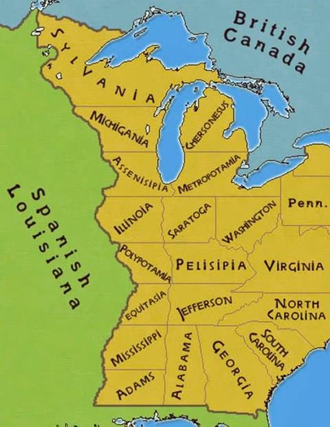 Thomas Jefferson’s proposed division of western U.S. territory, 1784
