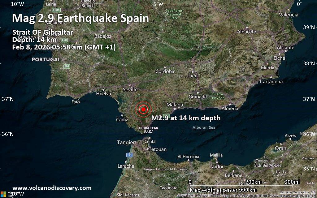 Small Magnitude 2.9 Quake Hits 8 km Northwest of Ubrique, Spain Early Morning