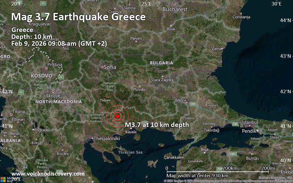 Magnitude 3.7 Earthquake Strikes Near Drama, Dráma, East Macedonia and Thrace, Greece