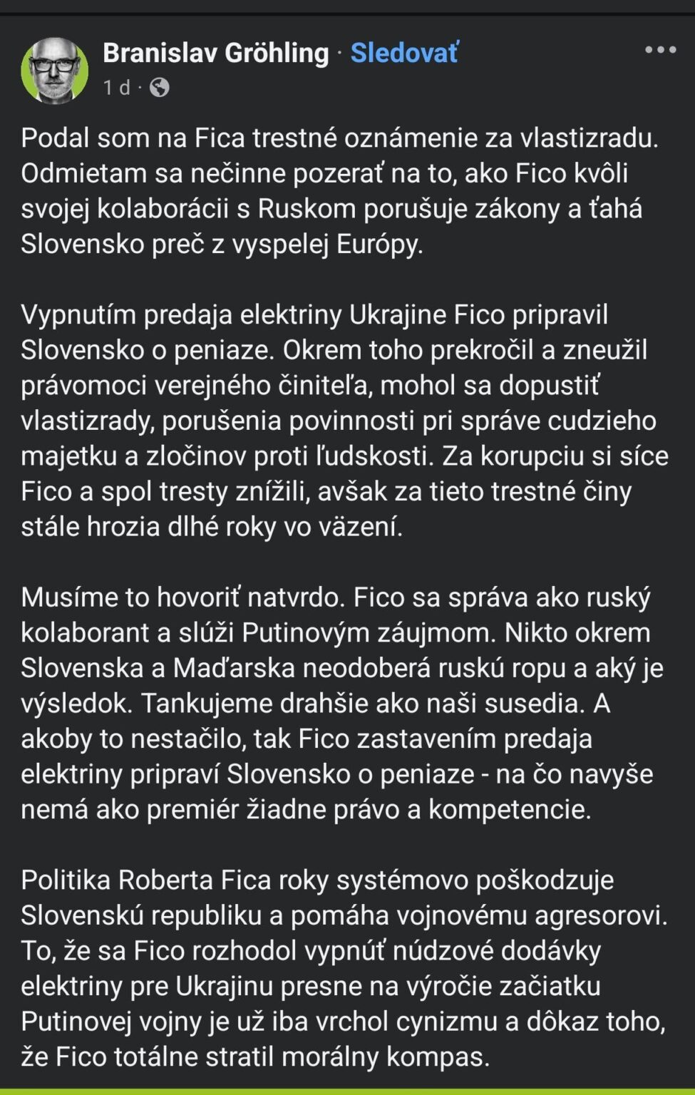 Criminal complaint against Fico for treason