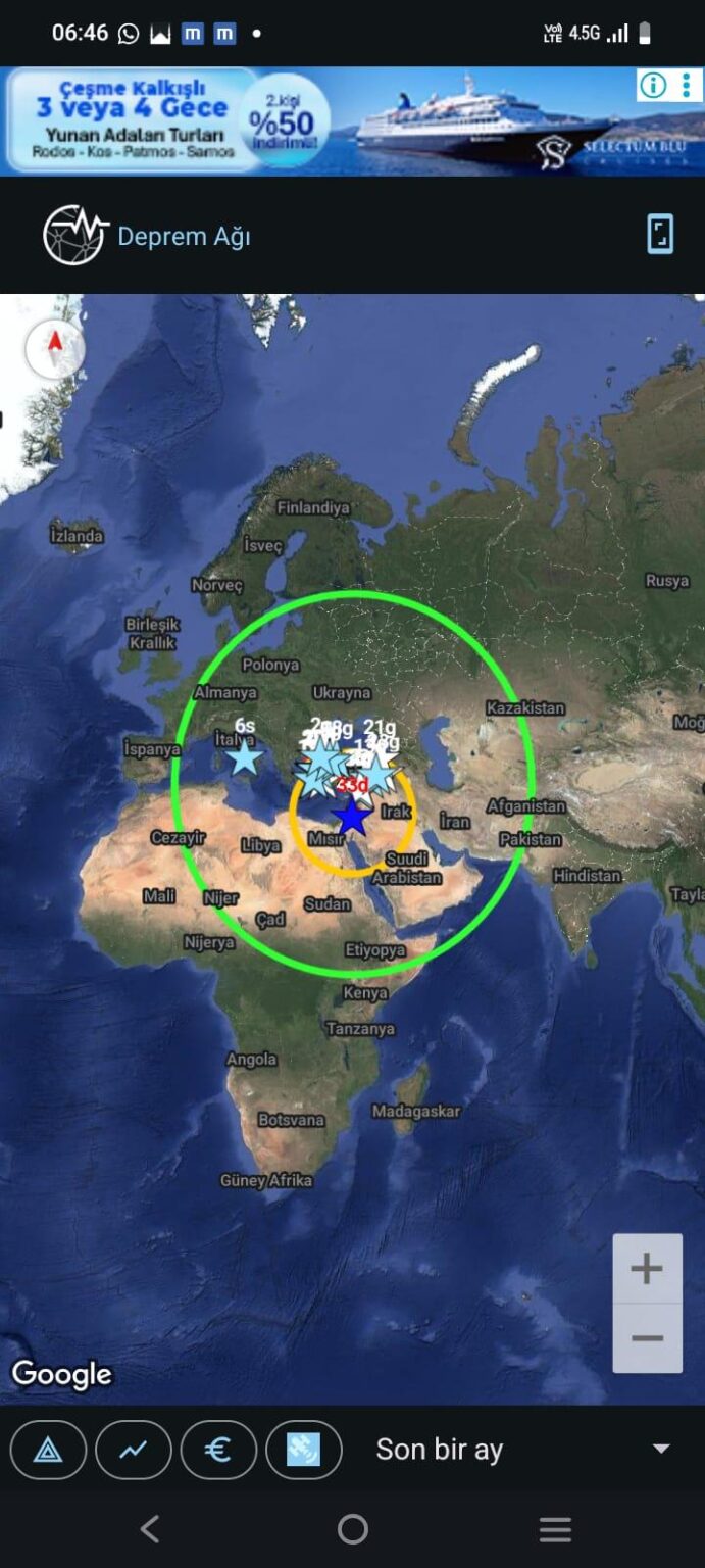 Earthquake network is one of the most used applications in Türkiye. Around 6:30, Israel Central 7.0 was shown. Notification was sent to all countries in the image. People panicked. There were 2 claims in the chat. 1: False warning. 2: Hack.