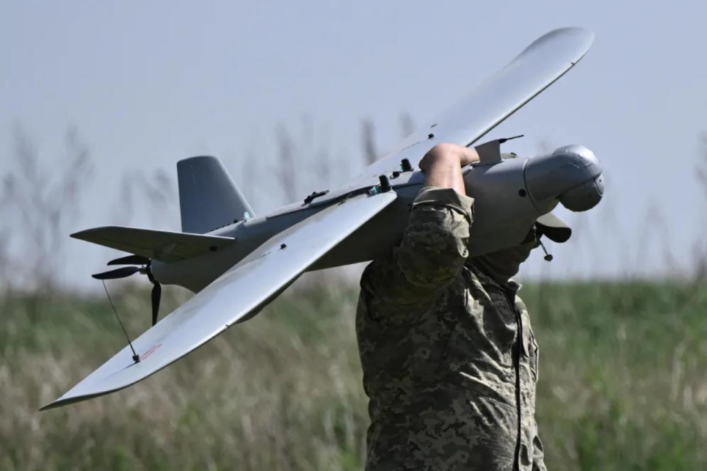 A Ukrainian serviceman of the 22nd Brigade prepares to fly a Leleka reconnaissance UAV drone near Chasiv Yar, Donetsk region, on April 27, 2024. (AFP Photo)