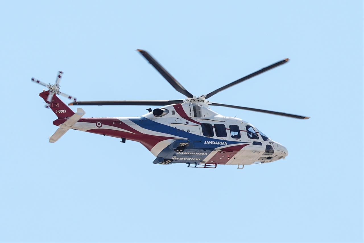 Gokbey general-purpose helicopter flies during IDEF 2025 at Ataturk Airport in Istanbul, Türkiye, on July 22, 2025. (AA Photo)