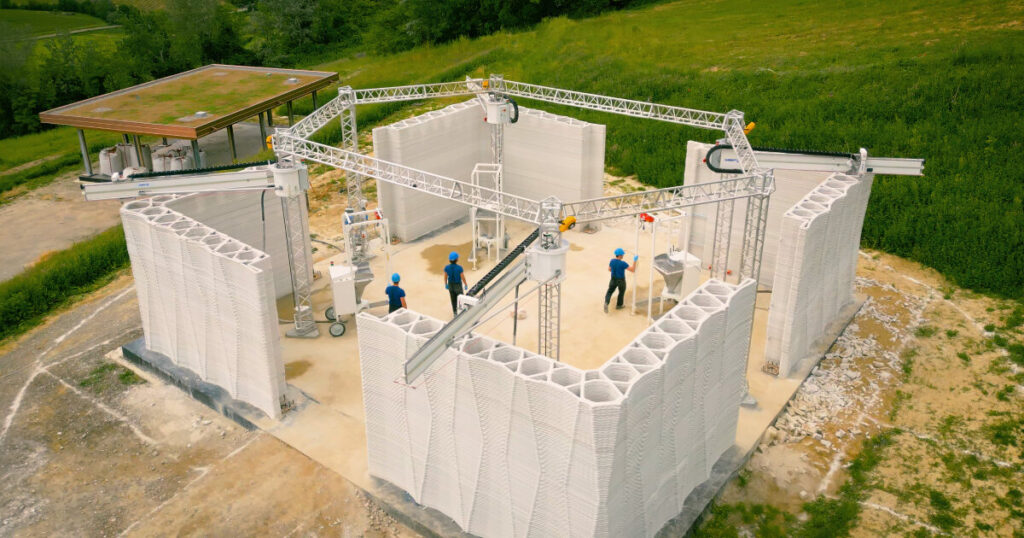 self-sufficient 3D printed farm itaca finishes building wall in italy
