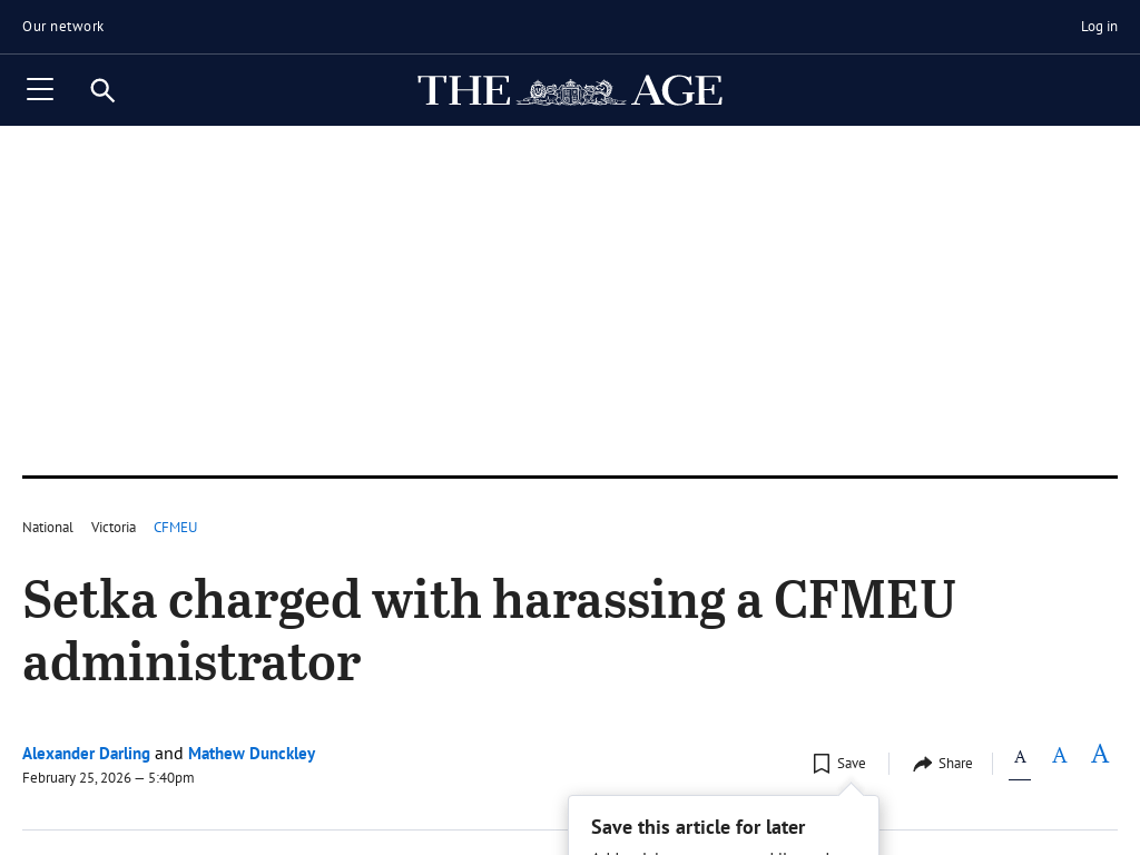 Setka charged with harassing a CFMEU administrator