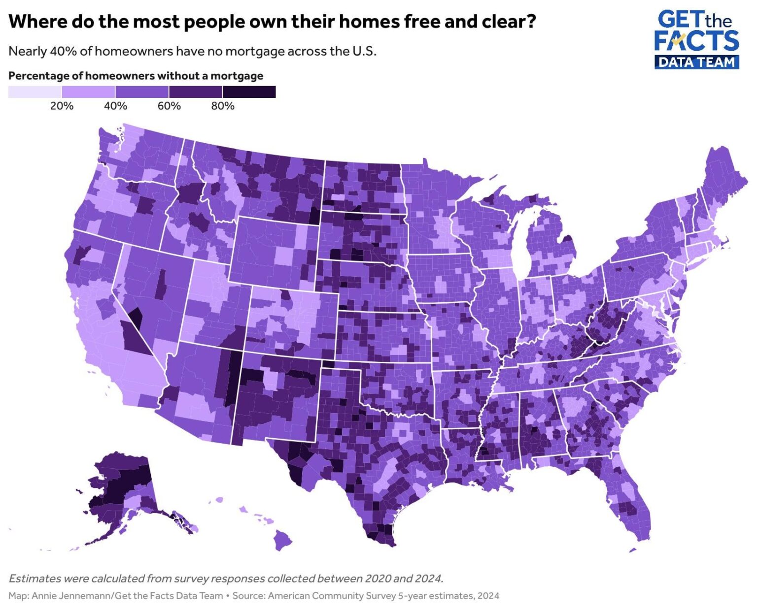 [OC] Percent of people who own their homes across U.S