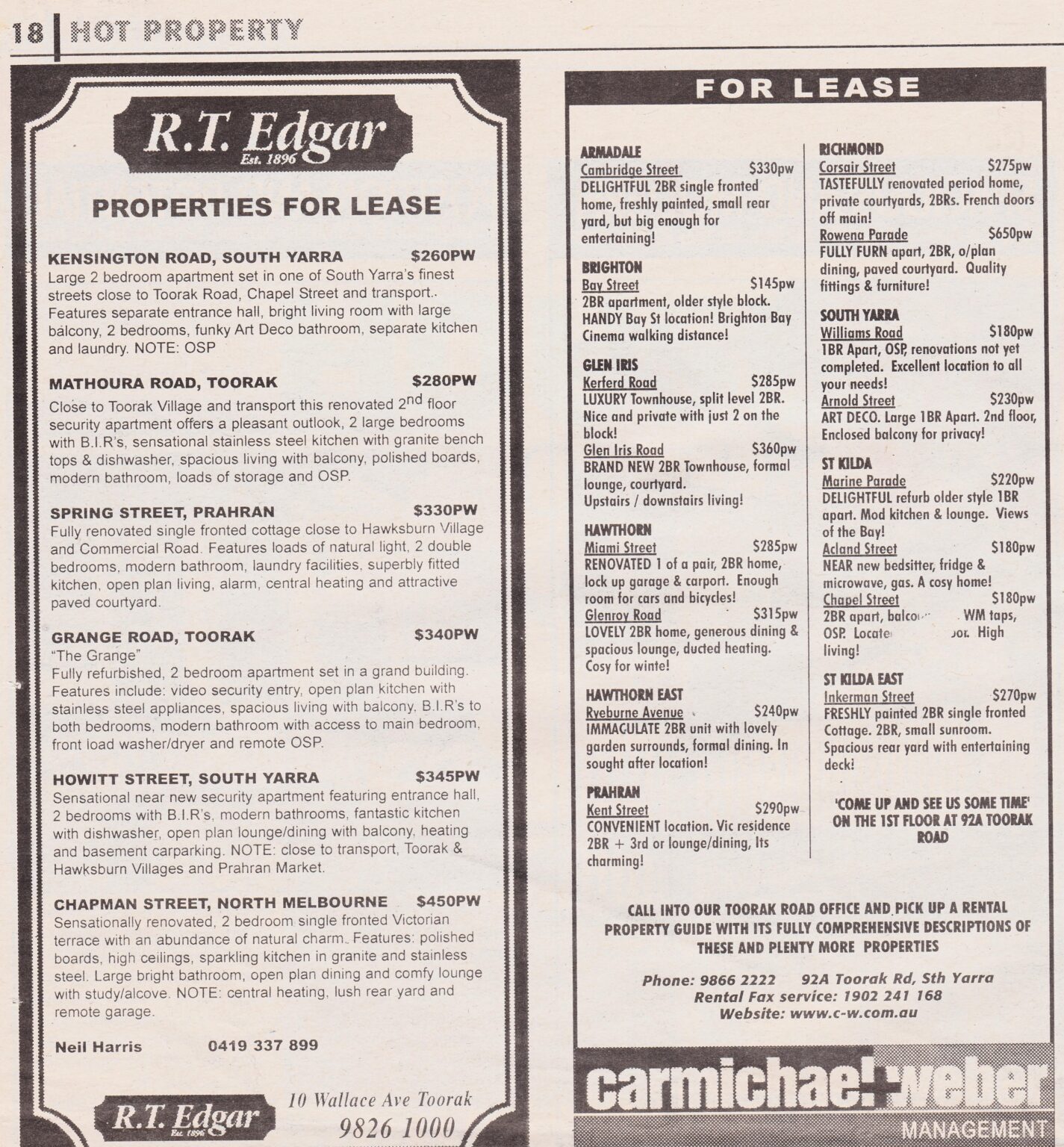 Rental price list from 2000