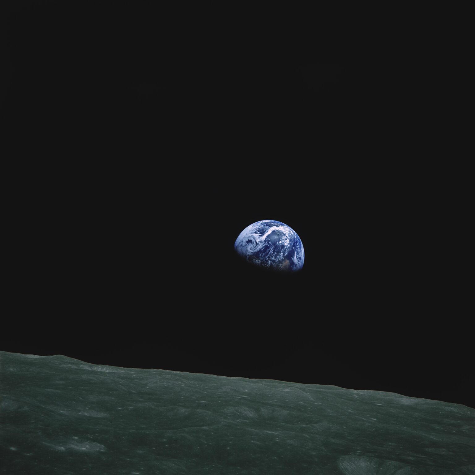 The iconic Apollo 8 Earthrise photograph reprocessed from NASA Hasselblad Kodak master scans