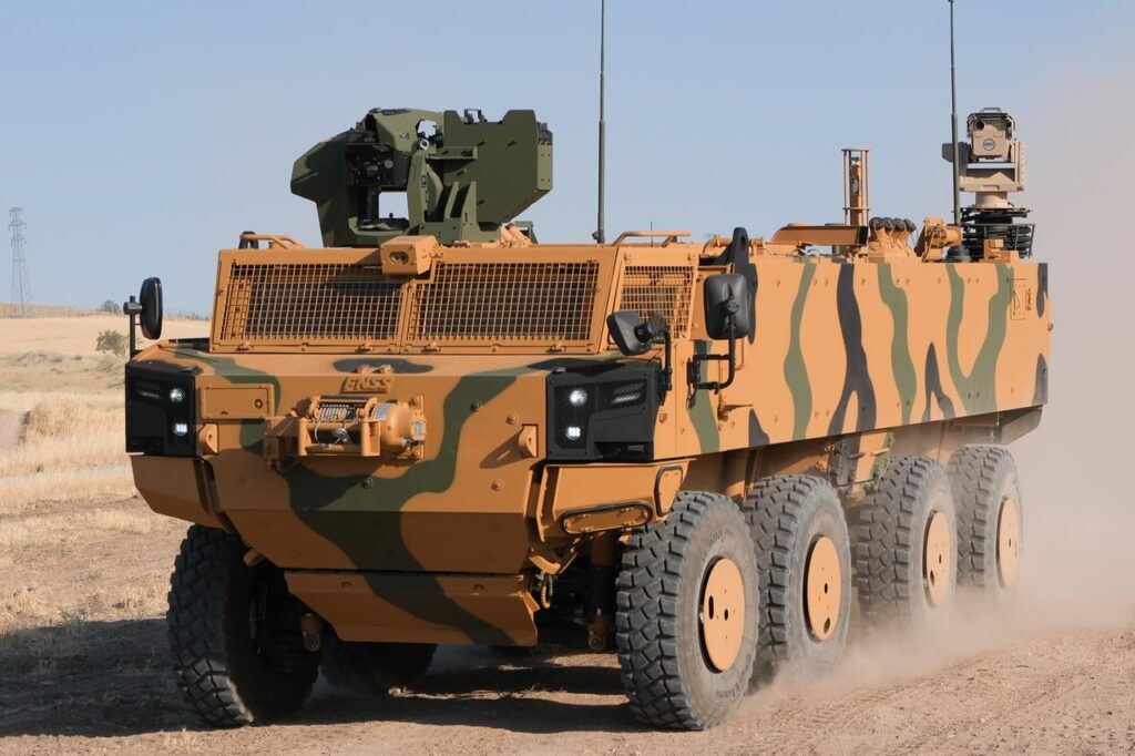 The PARS 8x8 Scout CBRN Reconnaissance Vehicle showcases its capabilities at an undisclosed time and location. (Photo via X/@FNSS_Savunma)