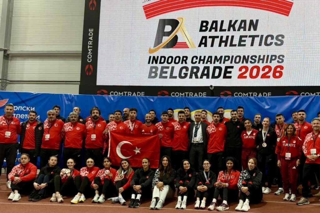 Turkish athletes at the Balkan Indoor Athletics Championships held in Serbia, Feb. 22, 2026. (AA Photo)