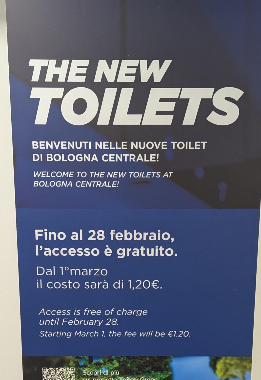 Bologna AV station. €1.20 to use the bathrooms.