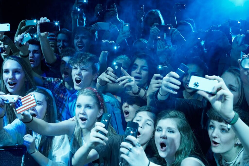 A crowd of people at a concert.