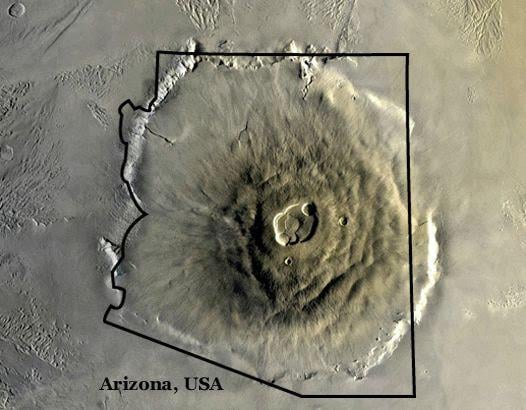 The Largest Volcano in the Solar System Compared to Arizona