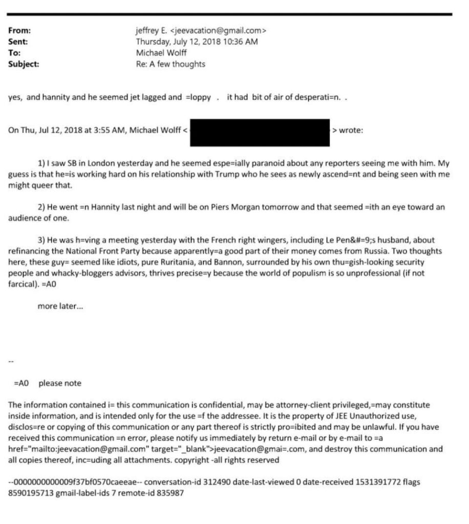 Le Pen in the Epstein file which proves financing of patriots in Russia and other foreign sources.