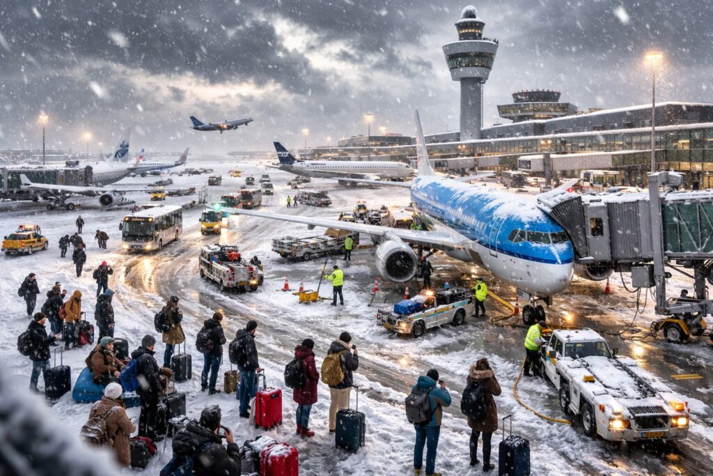 Schiphol Airport in the Netherlands Struggles to Cope with Winter Storm Disrupting Travel Across Europe Leaving Passengers Helpless Schiphol airport