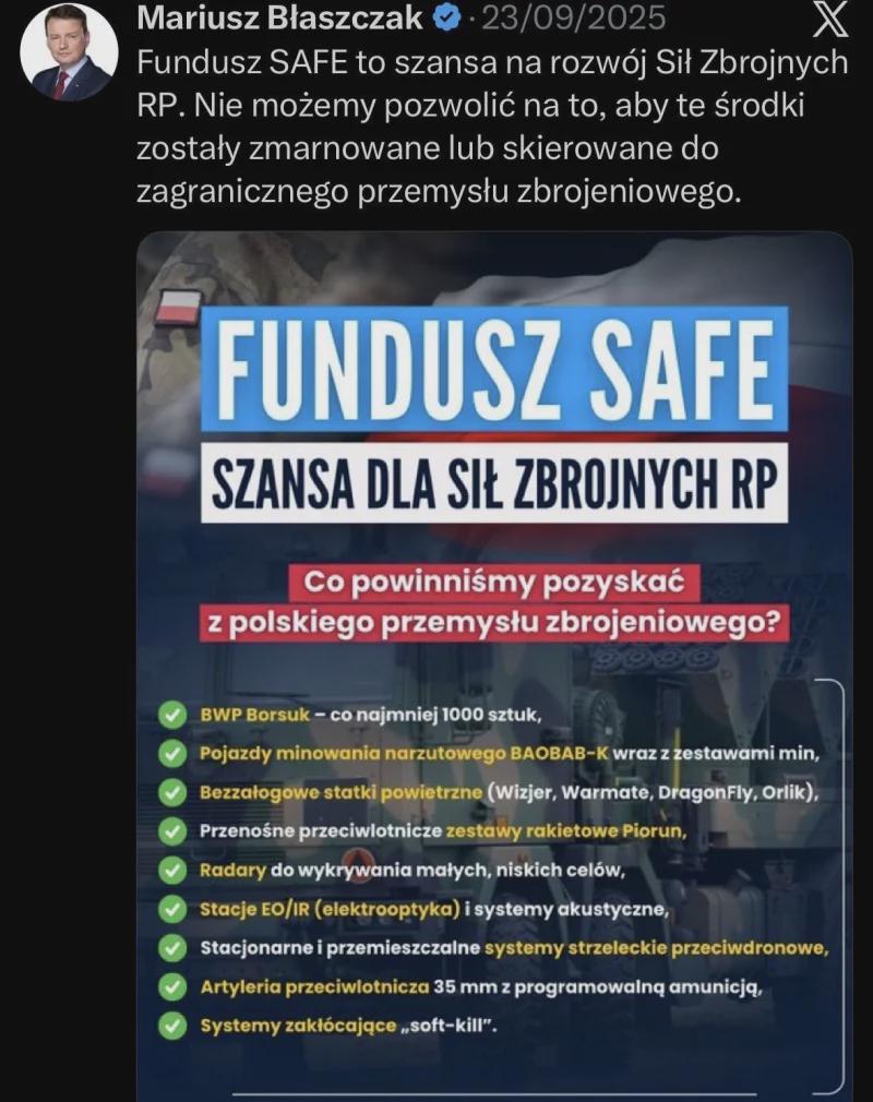 Błaszczak about SAFE when he has not yet received guidelines from the US ambassador