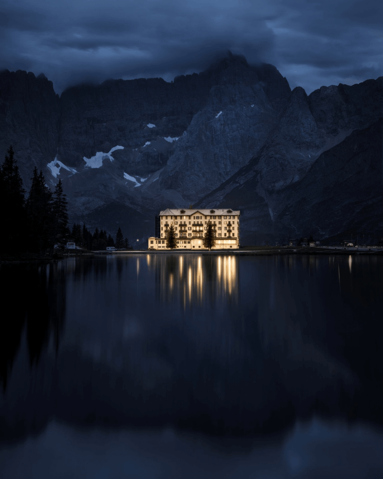 Grand Hotel Misurina, located on the shores of Lake Misurina in the Dolomites, northern Italy.