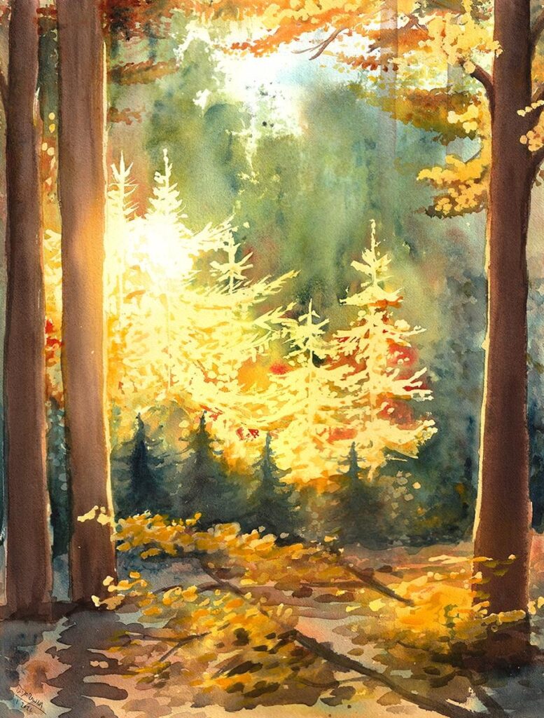 Forest view, watercolor