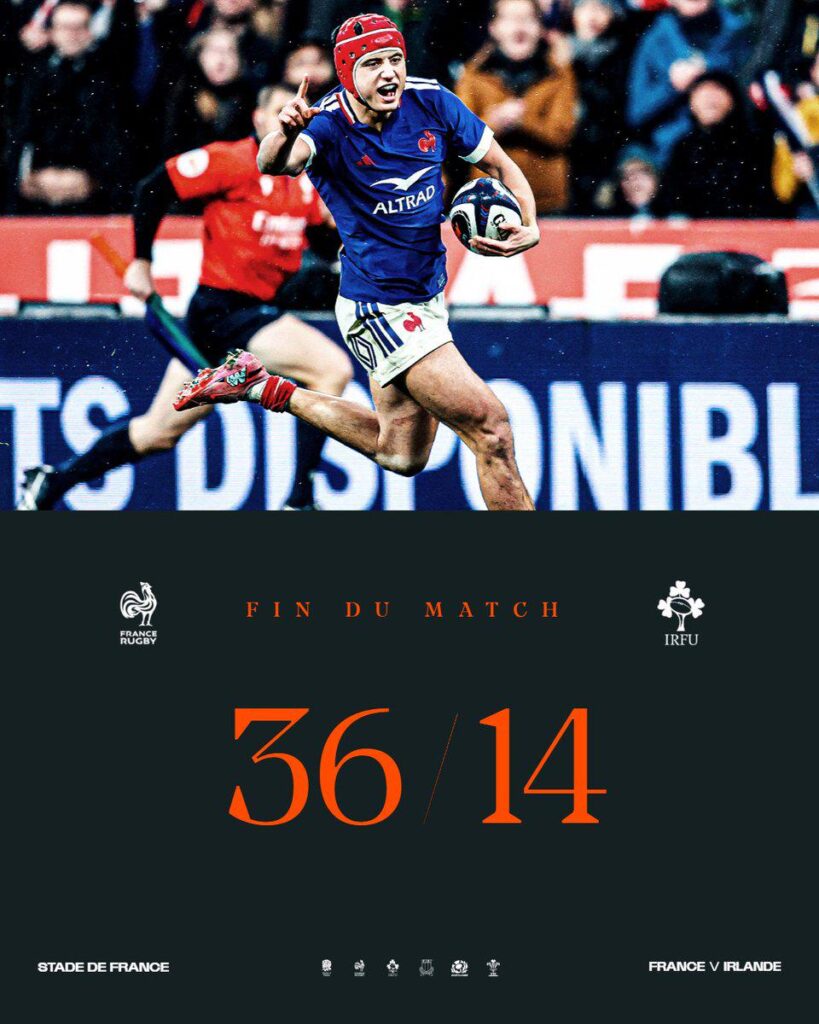 France beats Ireland in the opening of the 2026 Six Nations Tournament this Thursday, February 5.