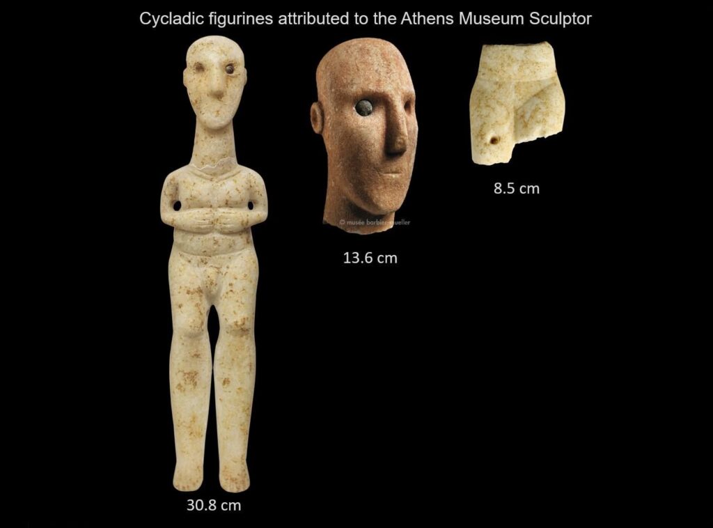 3 Cycladic Marble Plaster type figurines. attributed to the Athens Museum Sculptor (by Pat Getz-Gentle). Proto-Cycladic I period, c. 3200 – 2800 BC. (1500x1110)