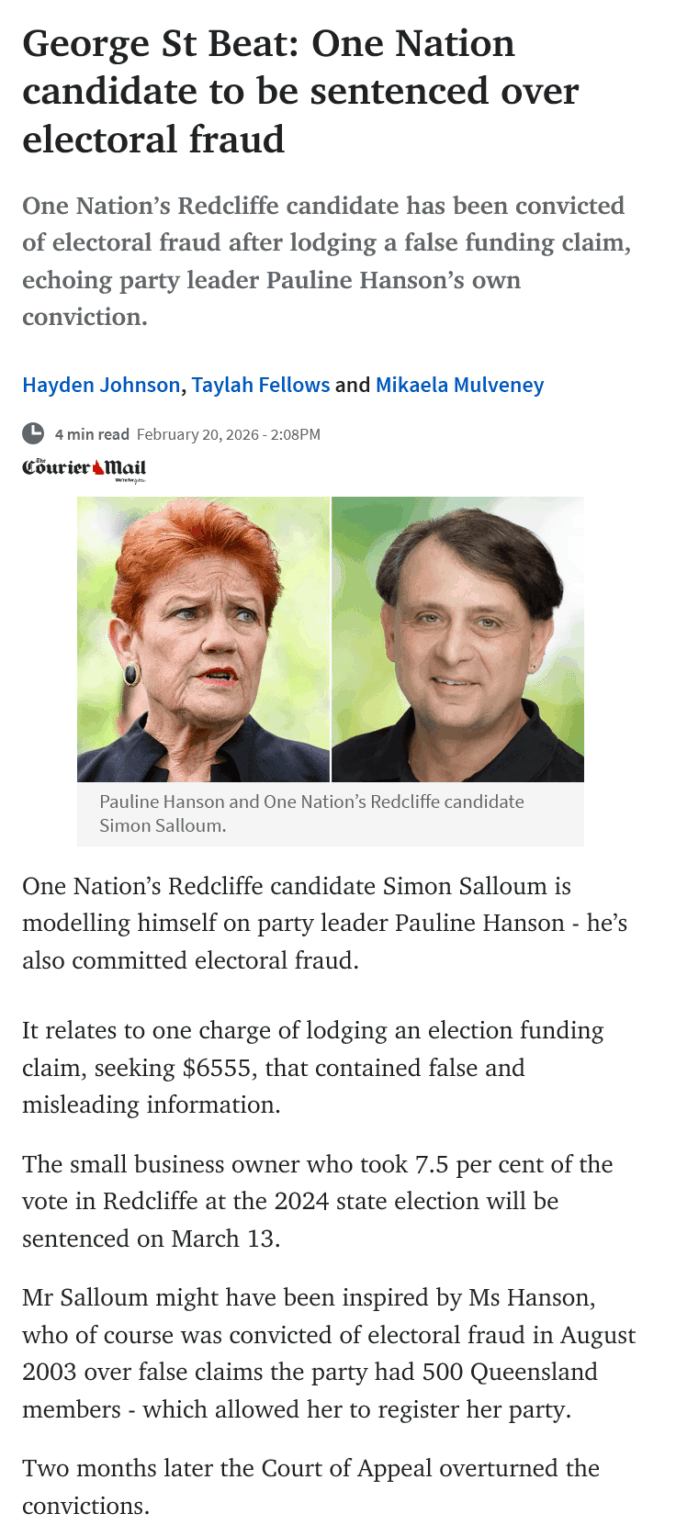 One Nation candidate to be sentenced over electoral fraud