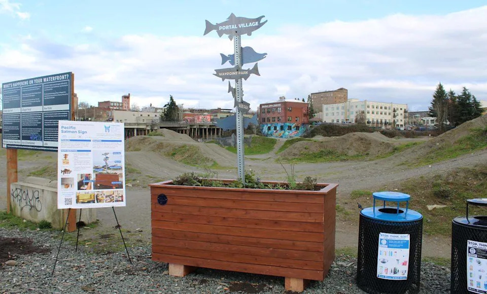 The WWU Denmark Design Cohort project reveal of a wayfinder planter at the Bellingham Waterfront on Friday, March 20. This is the first cohort who have participated in this project.