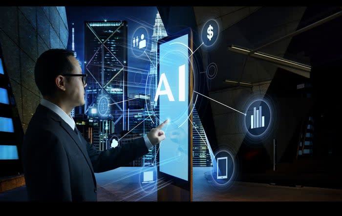A person interacting with artificial intelligence.