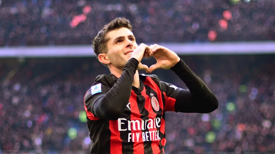 Soccer Football - Serie A - AC Milan v Hellas Verona - San Siro, Milan, Italy - December 28, 2025 AC Milan's Christian Pulisic celebrates scoring their first goal REUTERS/Daniele Mascolo